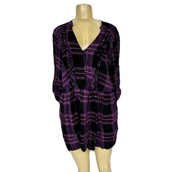 torrid Tops - Torrid Plus Size 3X Women Purple Plaid Twill Pintuck Babydoll Top Shirt AR7